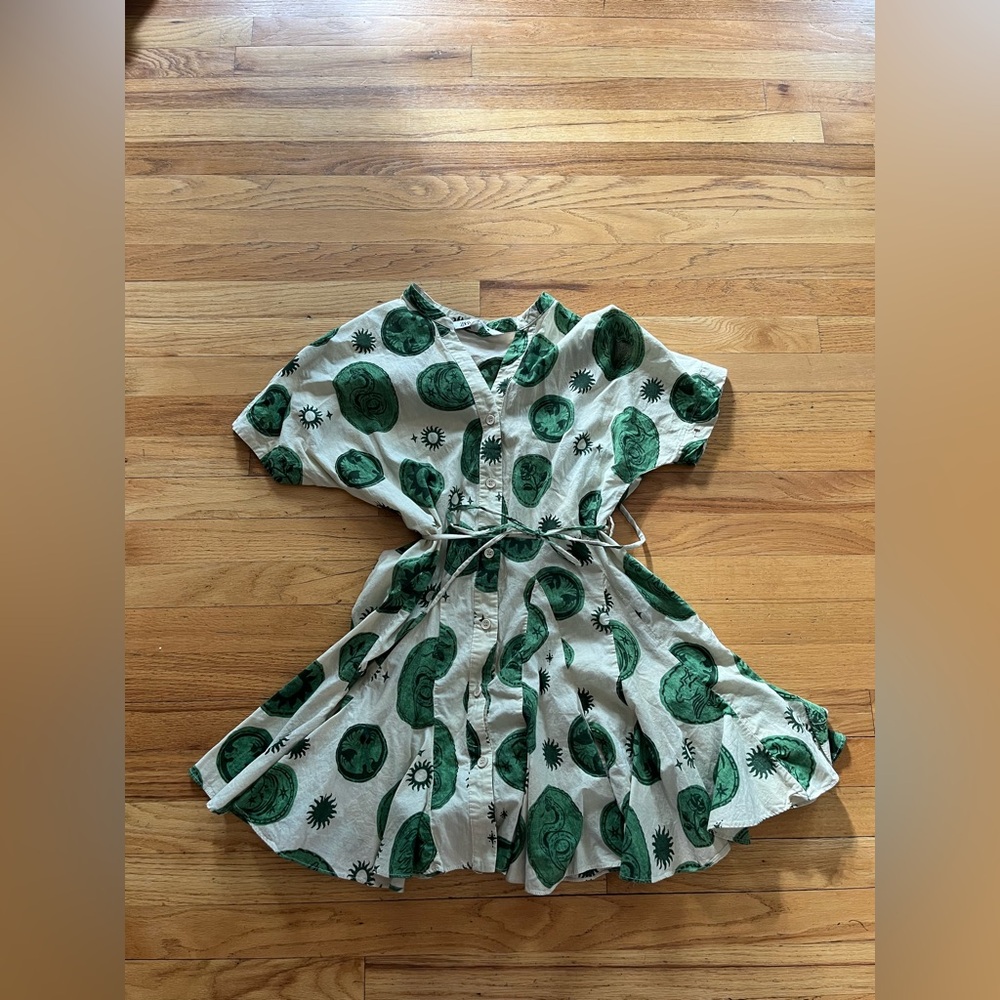 Zara Women’s Astrological Mini Dress with Green Print